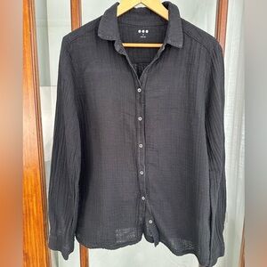 Three Dots Womens Cotton Long Sleeve Casual Button Down Shirt Black XL Gauze